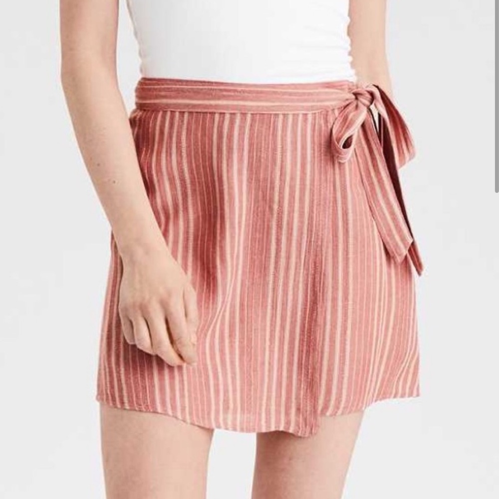 American Eagle Outfitters Pink Stripe Tie-Waist Mini Skirt